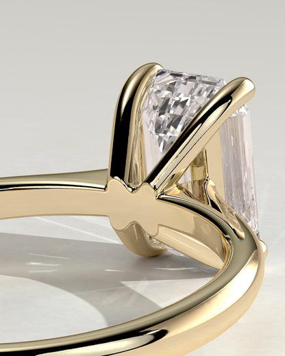 Freya - Emerald Claw Solitaire with Tapered Band and Cathedral Low Setting Engagement Ring - Yellow Gold