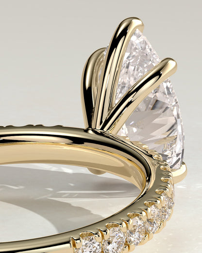 Brynlee - Pear Claw Solitaire with Pave Band Engagement Ring - Yellow Gold
