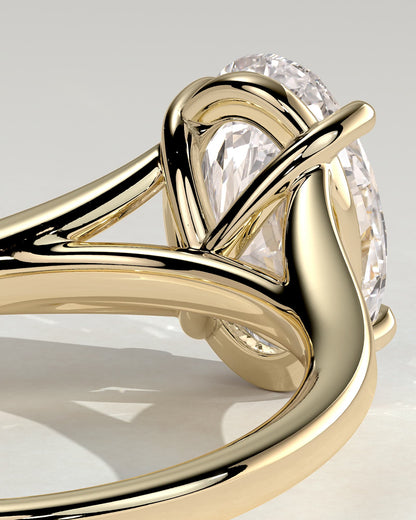 Blair - Oval Claw Solitaire with Split Shank and Cathedral High Setting Engagement Ring - Yellow Gold