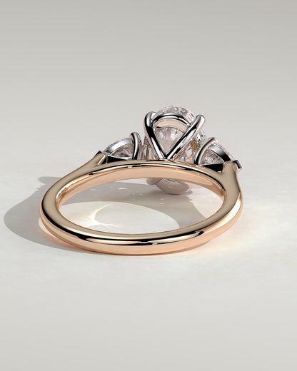 Alexia - Oval Claw Trilogy with Pear Side Stones and Cathedral Setting Engagement Ring - Rose Two-Tone - rose two-tone - Lara Jewels