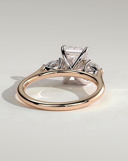 Jasmine - Radiant Claw Trilogy with Pear Side Stones and Cathedral Setting Engagement Ring - Rose Two-Tone