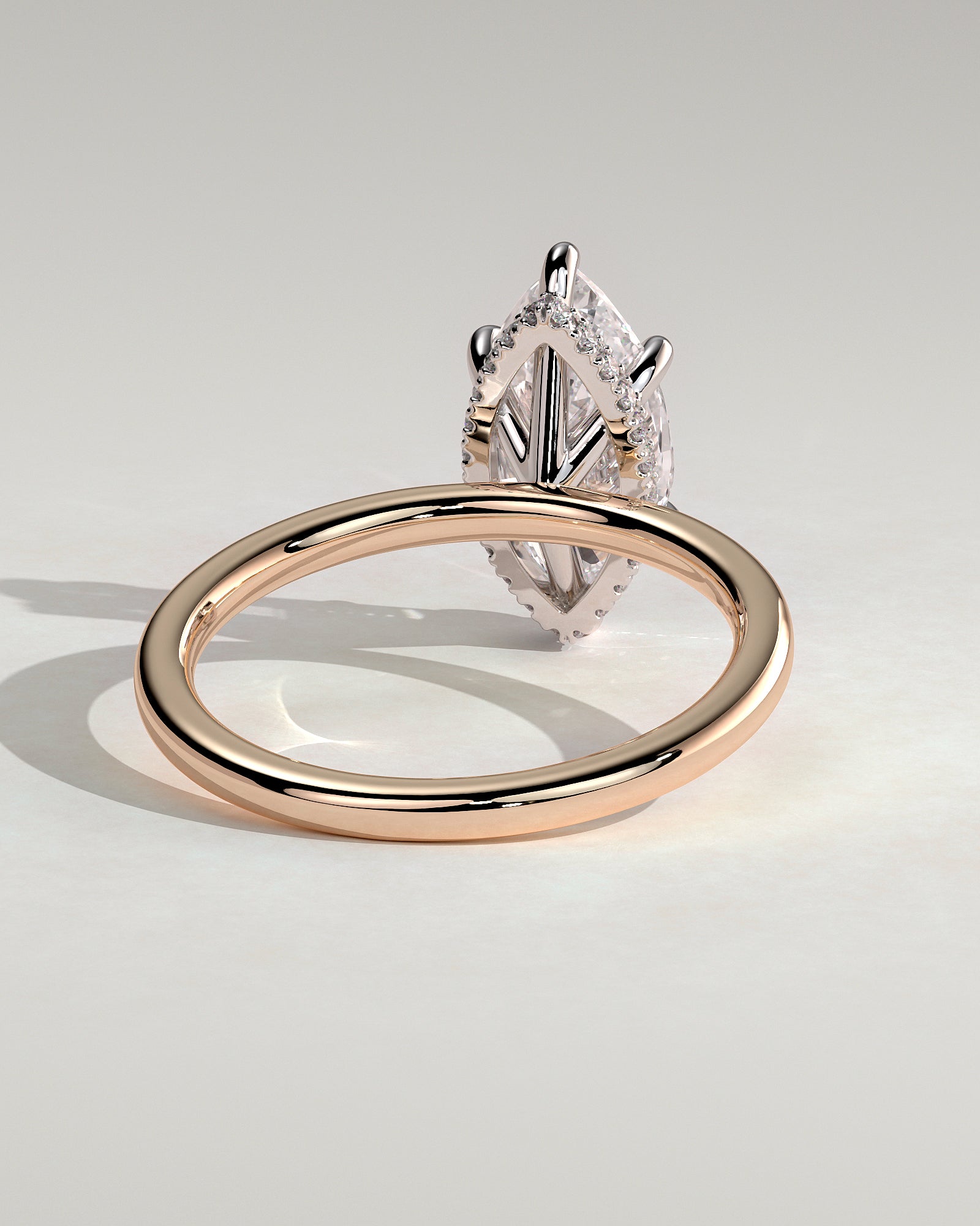 Claire - Marquise Claw Solitaire with Wrap Around Hidden Halo Engagement Ring - Rose Two-Tone - Rose Two-Tone 2ct