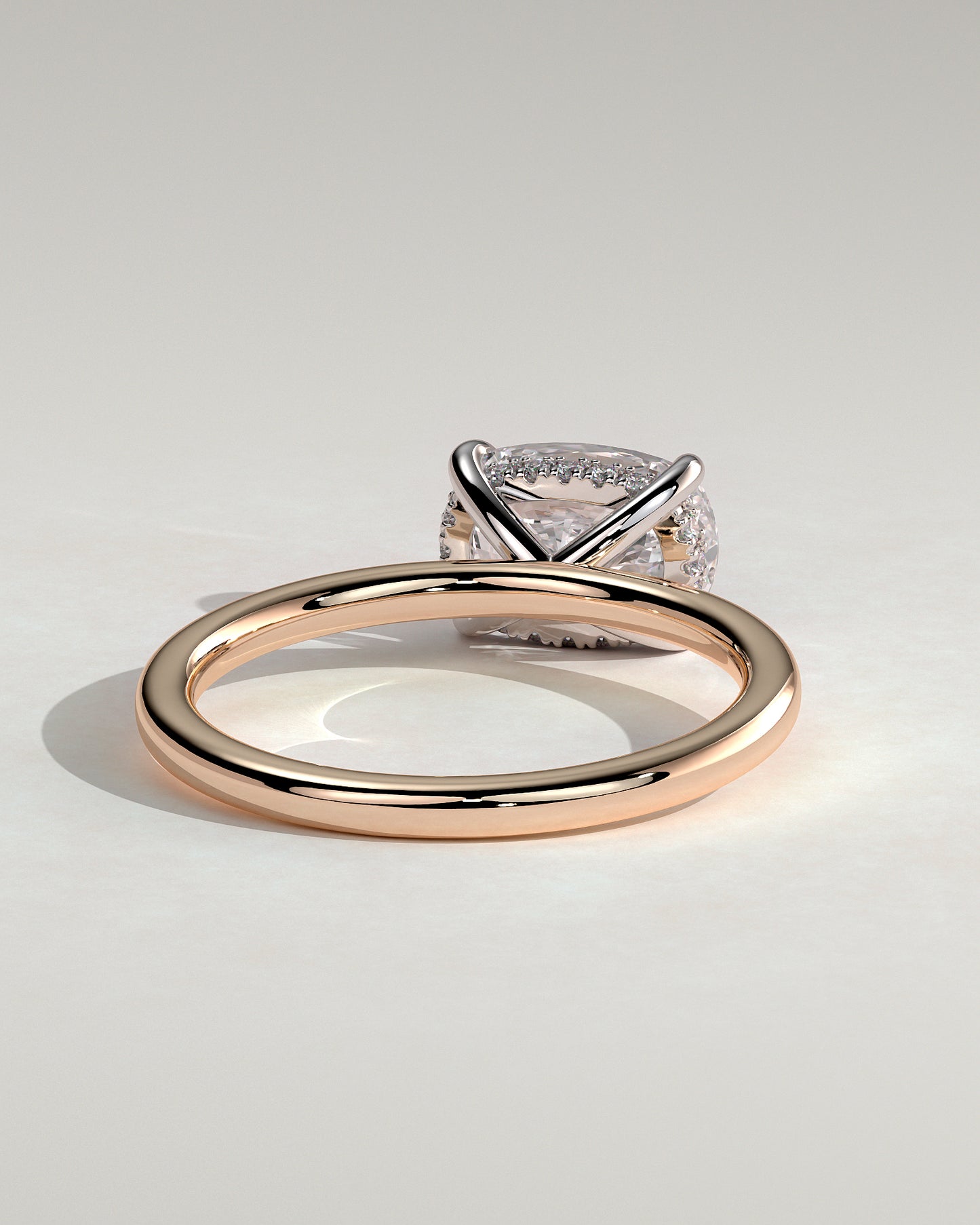 Frida - Elongated Cushion East West Claw Solitaire with Hidden Halo Engagement Ring - Rose Two-Tone - Rose Two-Tone 2ct