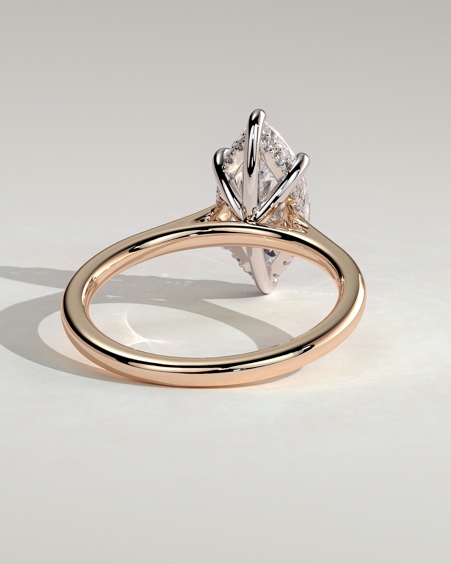 Jenna - Marquise Claw Solitaire with Hidden Halo and Cathedral High Setting Engagement Ring - Rose Two-Tone