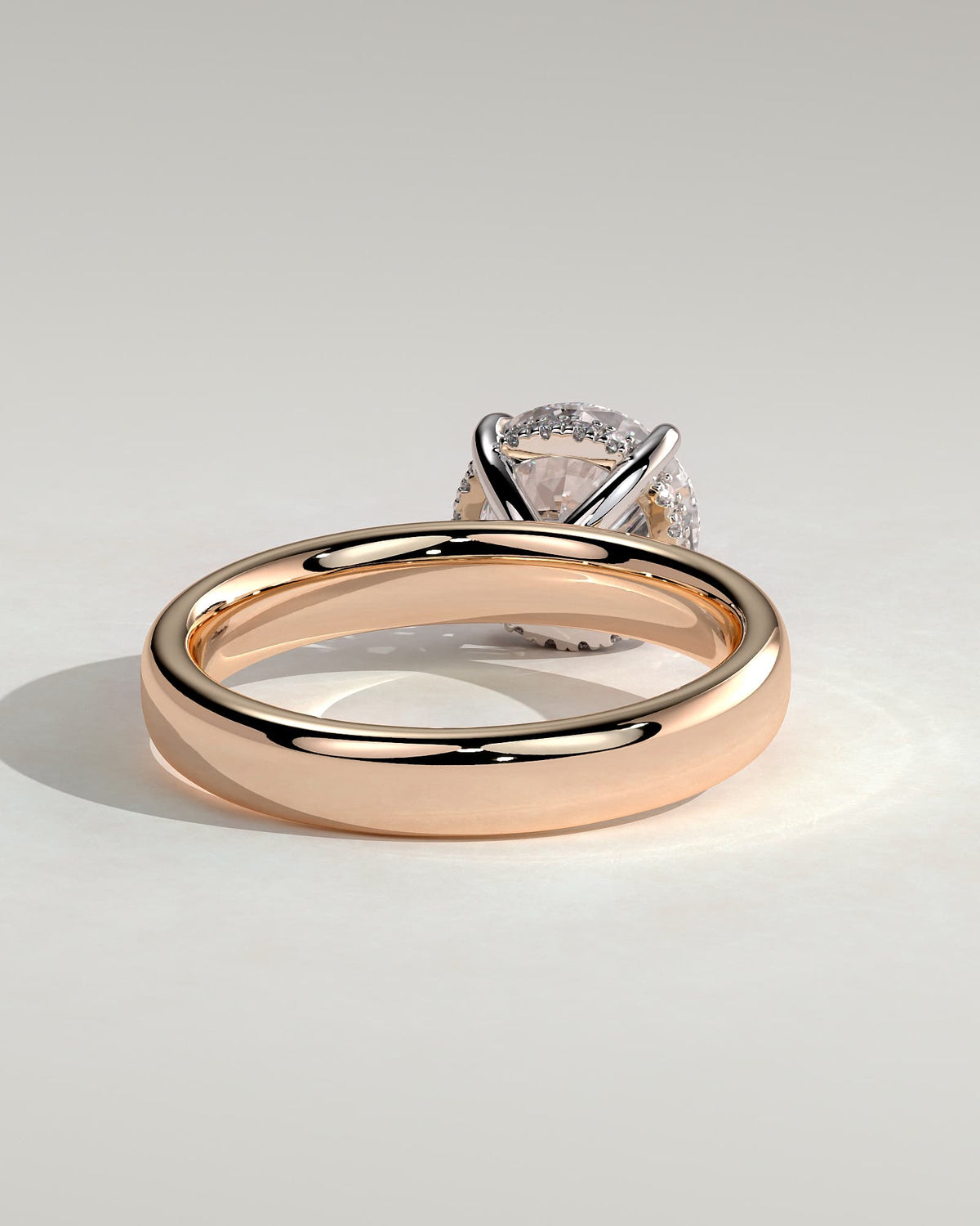 Kylie - Statement Round Claw Solitaire with Cigar Band and Hidden Halo Engagement Ring - Rose Two-Tone