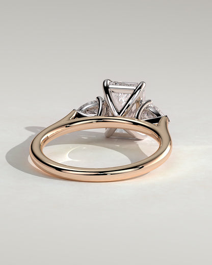 Davina - Emerald Claw Trilogy with Pear Side Stones and Cathedral Setting Engagement Ring - Rose Two-Tone