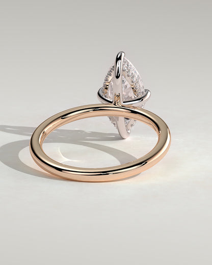 Hellen - Marquise Claw Solitaire with Hidden Halo Engagement Ring - Rose Two-Tone