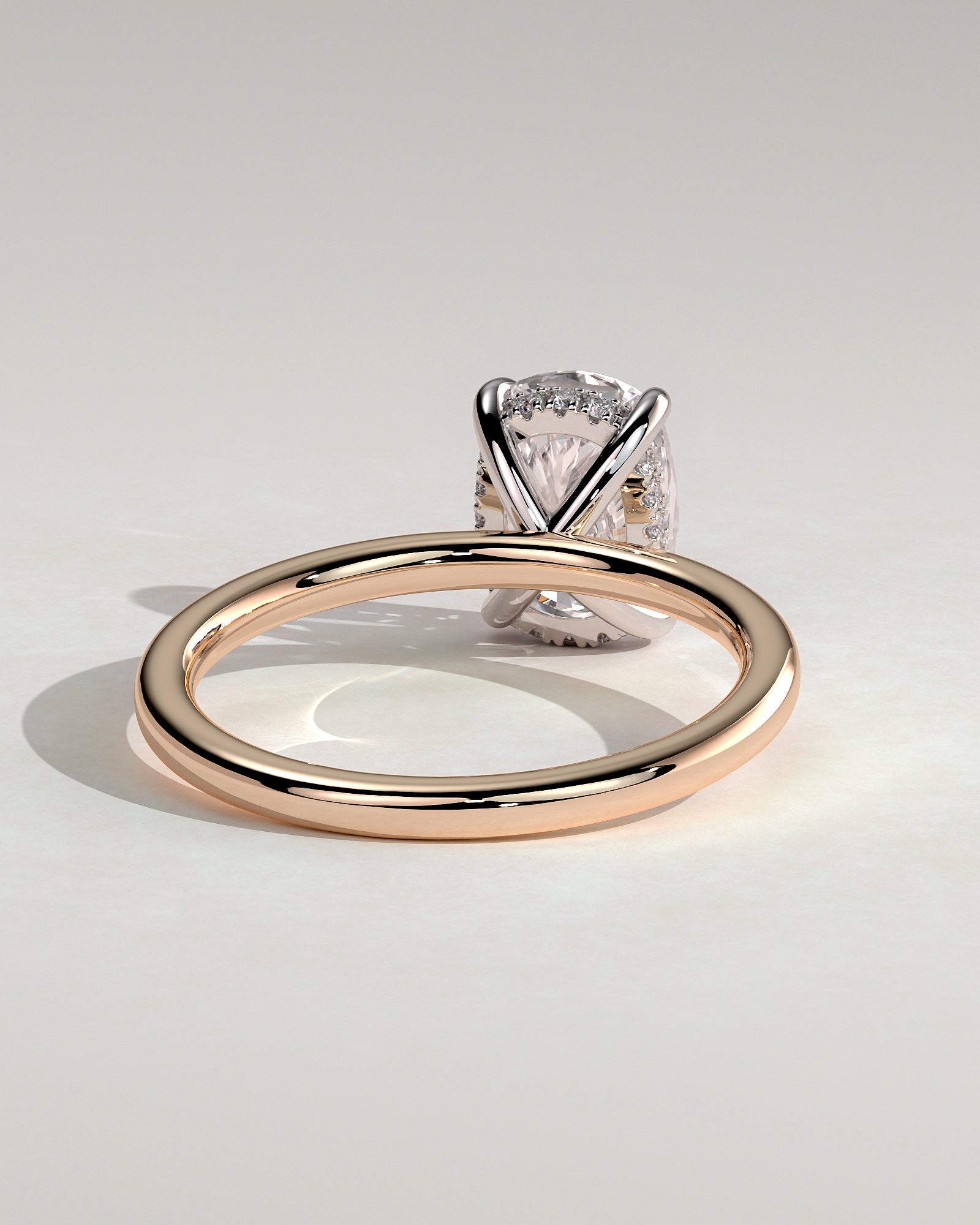 Ava - Elongated Cushion Claw Solitaire with Hidden Halo Engagement Ring - Rose Two-Tone - Rose Two-Tone 2ct