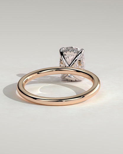 Ava - Elongated Cushion Claw Solitaire with Hidden Halo Engagement Ring - Rose Two-Tone