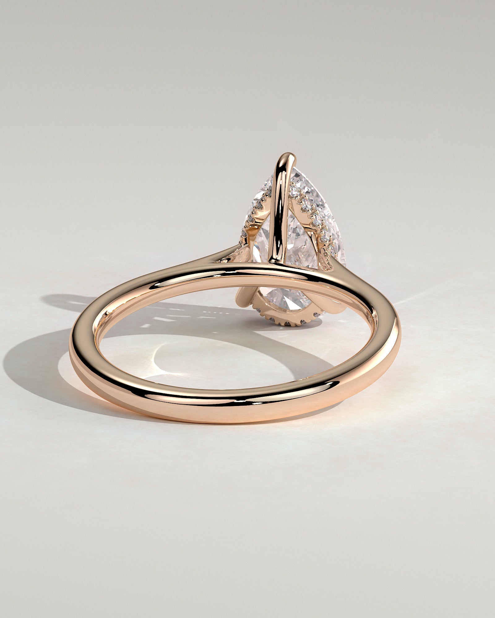 Courtney - Pear Claw Solitaire with Hidden Halo, Tapered Band and Cathedral High Setting Engagement Ring - Rose Gold - Rose Gold 2ct