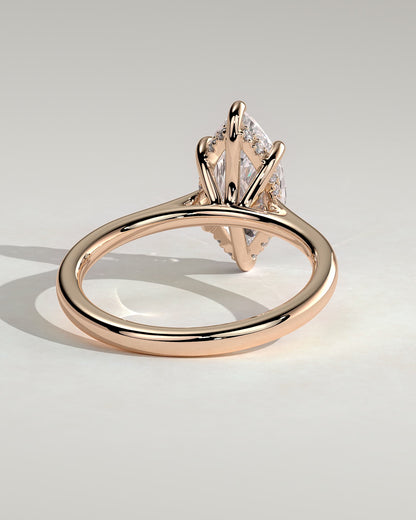 Heather - Marquise Claw Solitaire with Hidden Halo, Tapered Band and Cathedral High Setting Engagement Ring - Rose Gold