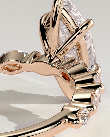 Beatrice - Marquise Claw Solitaire with Marquise and Round Accent Stones Engagement Ring - Rose Gold