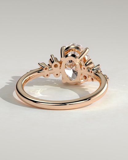 Bella - Oval Claw Solitaire with Clustered Round Shoulder Stones Engagement Ring - Rose Gold