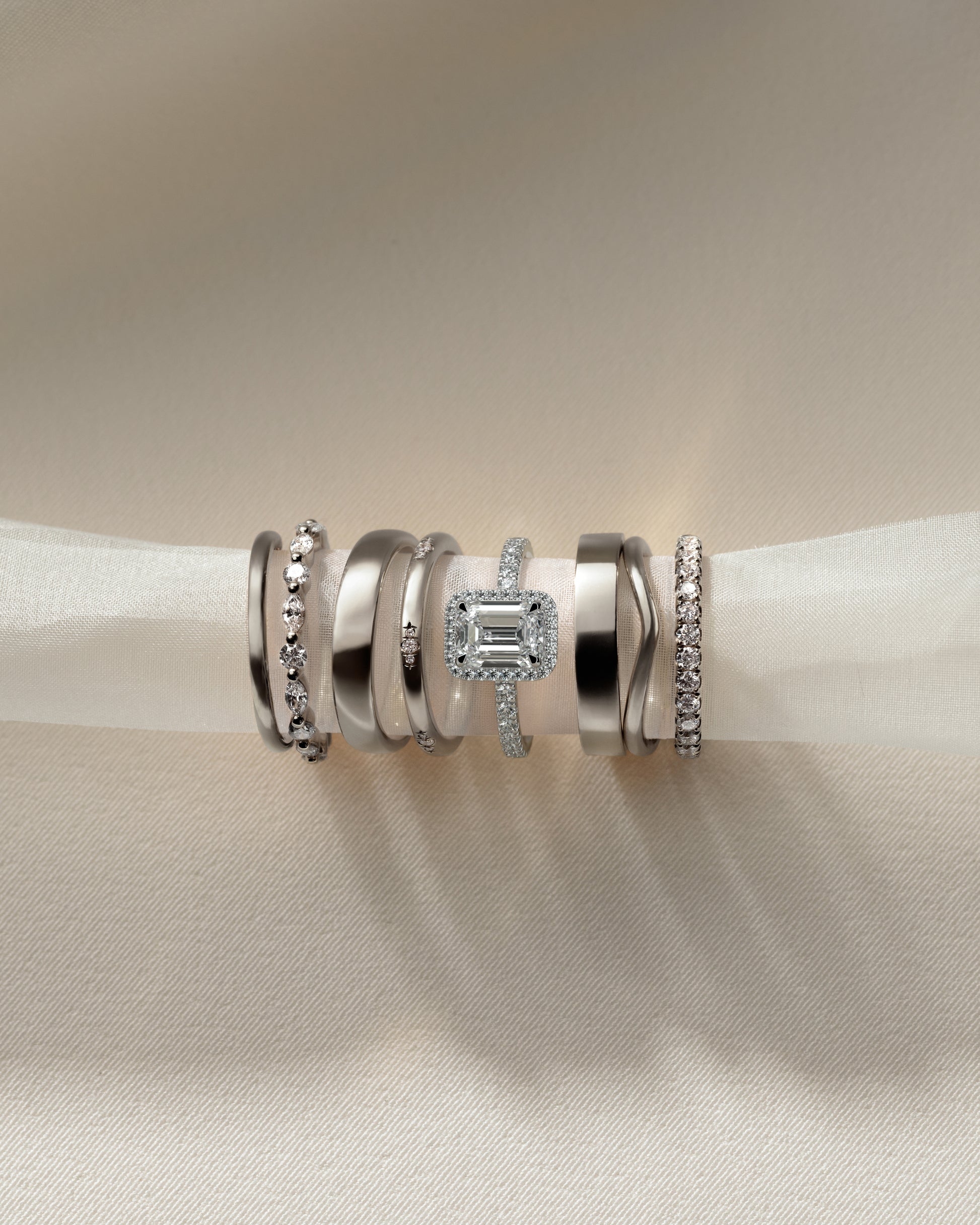 Analyce - Emerald Claw Solitaire with Halo and Pave Band Engagement Ring - Platinum - White Gold / Platinum 2ct