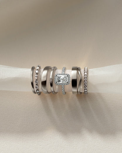 Catherine - Radiant Claw Solitaire with Halo and Pave Band Engagement Ring - Platinum