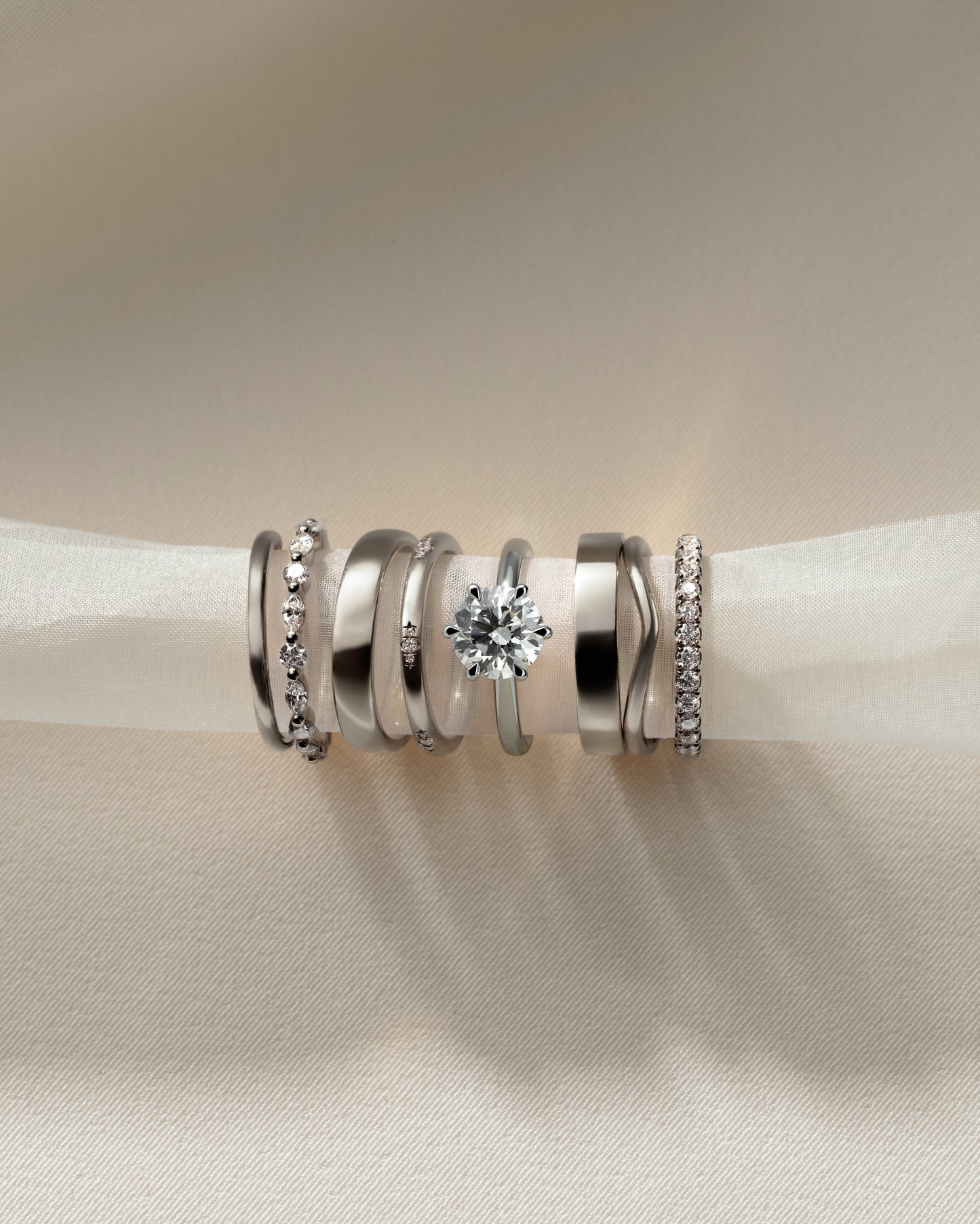 Daniela - Round Claw Solitaire with Solid Cathedral High Setting Engagement Ring - Platinum - White Gold / Platinum 2ct