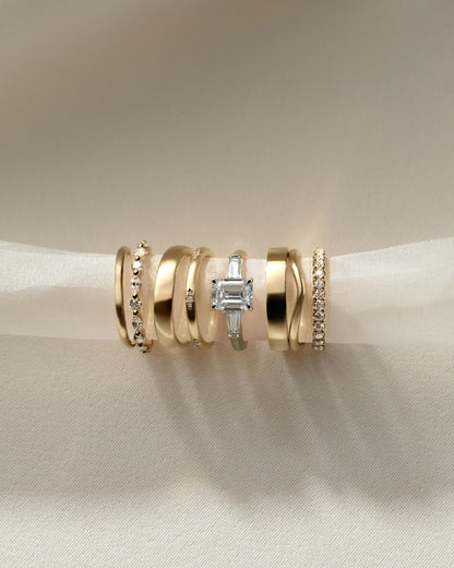 Bridget - Emerald Claw Trilogy with Tapered Baguette Side Stones and Cathedral Setting Engagement Ring - Yellow Gold