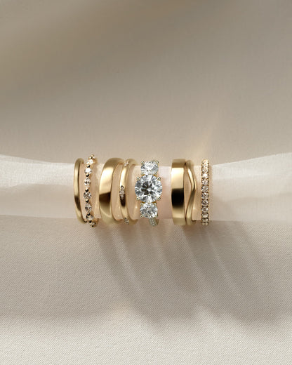 Ella - Round Claw Trilogy with Round Side Stones, Pave Band and Trellis Gallery  Engagement Ring - Yellow Gold