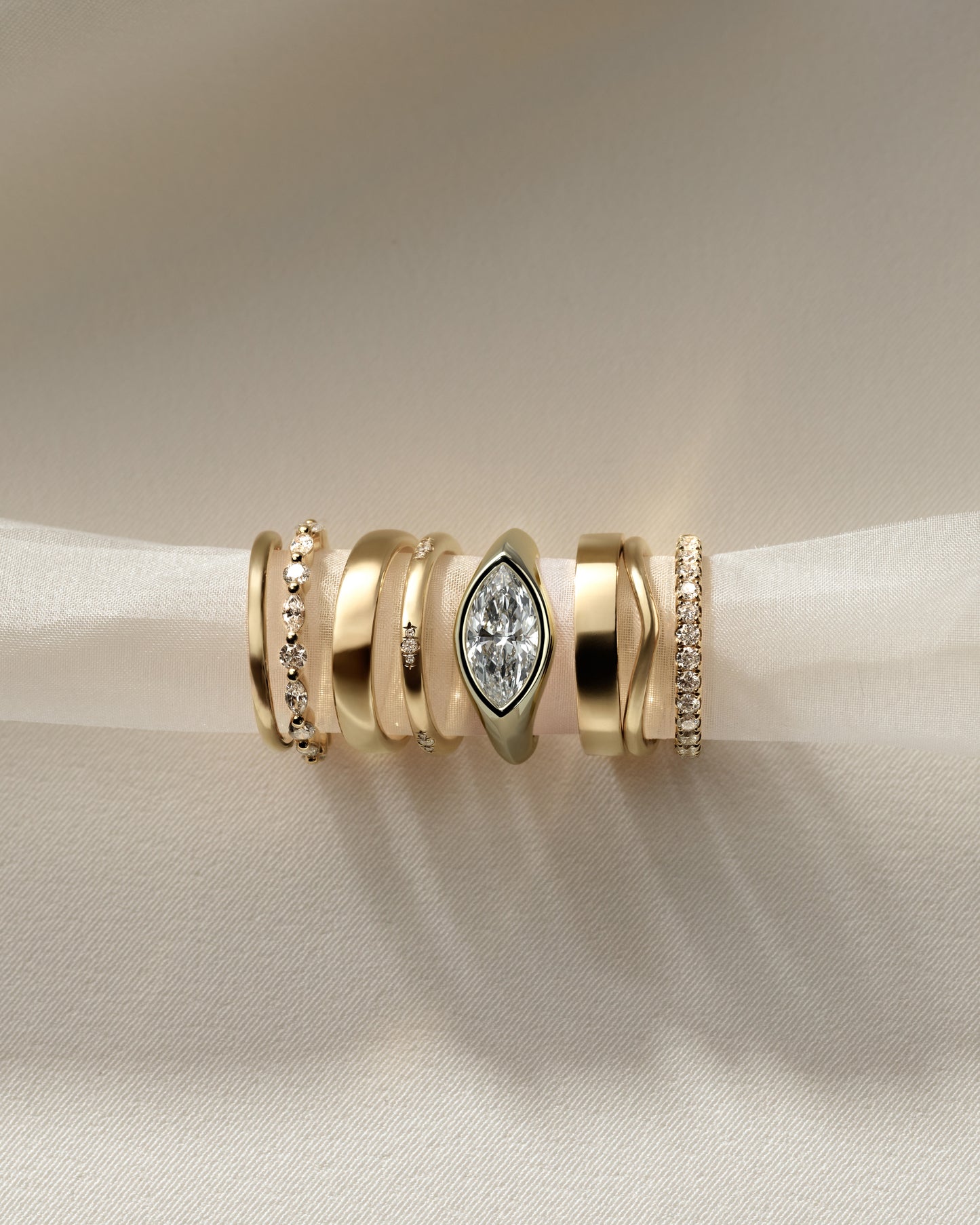 Angie - Statement Marquise East West Bezel Solitaire with Signet Band Engagement Ring - Yellow Gold - Yellow Gold 2ct