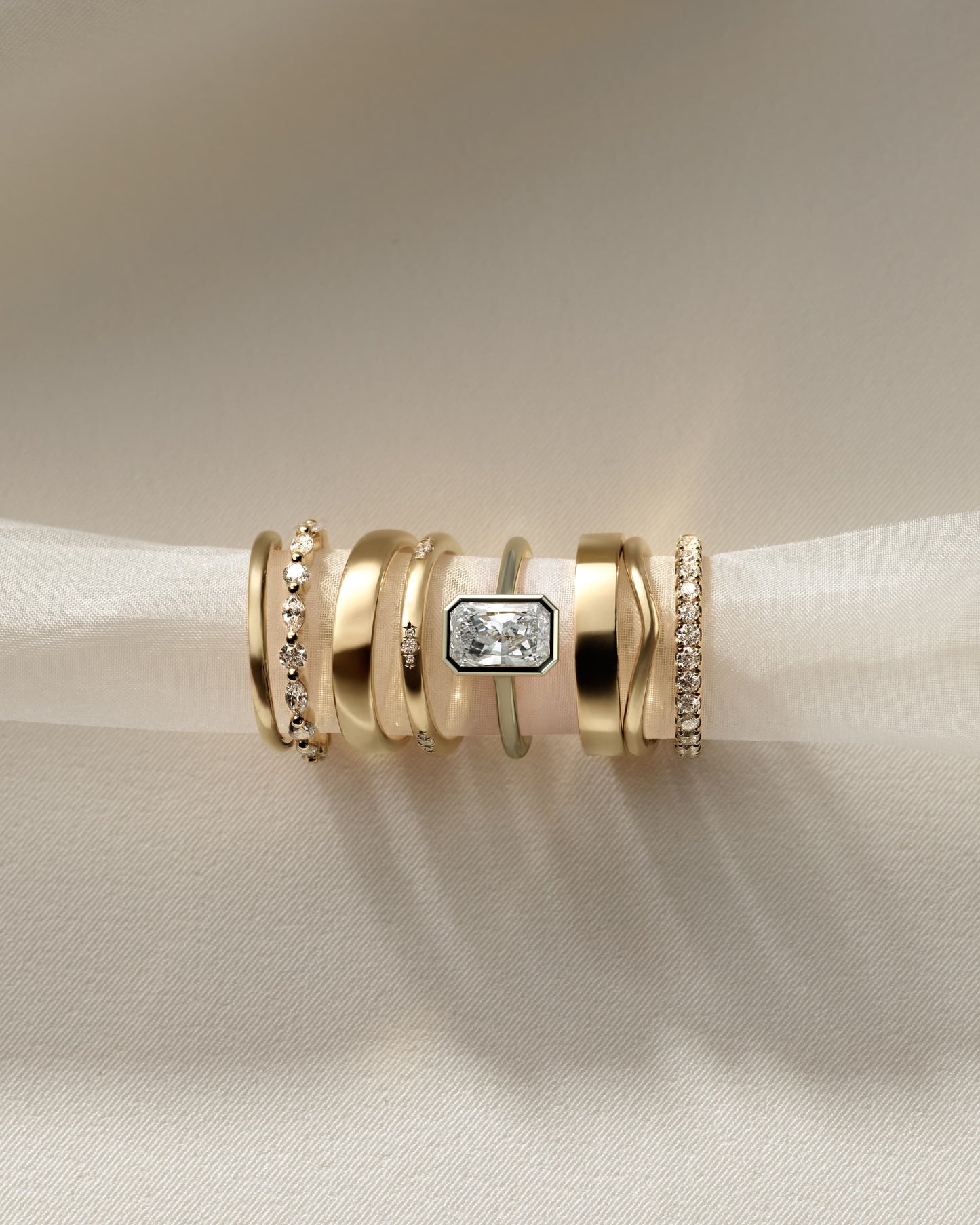 Rachel - Statement Radiant Bezel Solitaire with Open Cathedral High Setting Engagement Ring - Yellow Gold