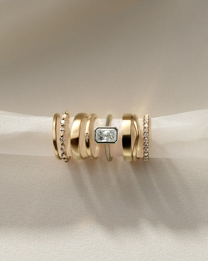 Rachel - Statement Radiant Bezel Solitaire with Open Cathedral High Setting Engagement Ring - Yellow Gold