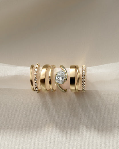 Casey - Oval East West Claw Solitaire with Bypass Band  Engagement Ring - Yellow Gold