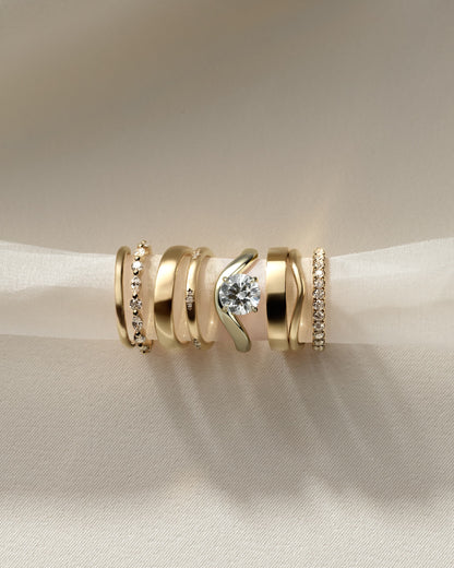 Charlotte - Round East West Claw Solitaire with Wave Band Engagement Ring - Yellow Gold