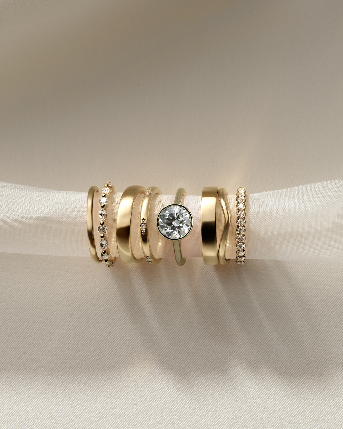Kaylah - Statement Round Bezel Solitaire with Open Cathedral High Setting Engagement Ring - Yellow Gold