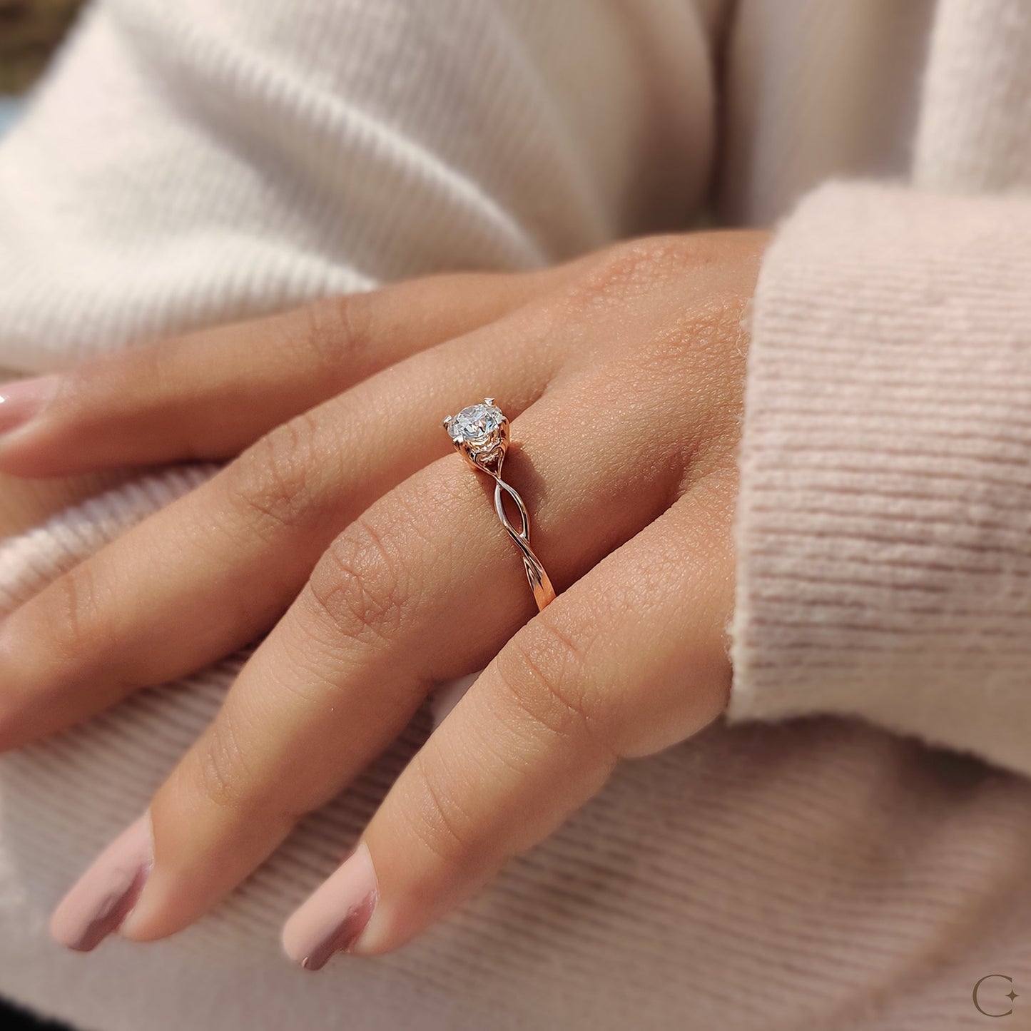Round Solitaire Engagement Ring With Twisted Shank Band