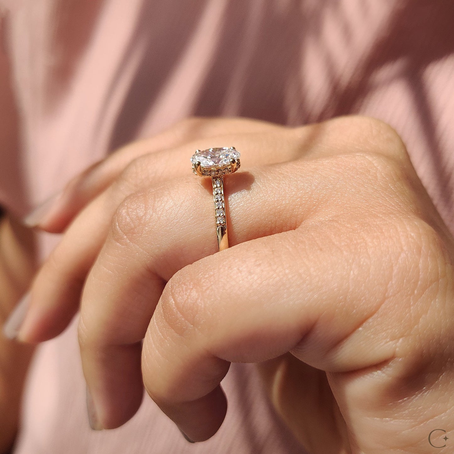 Oval Cut Diamond Ring In Pave Style