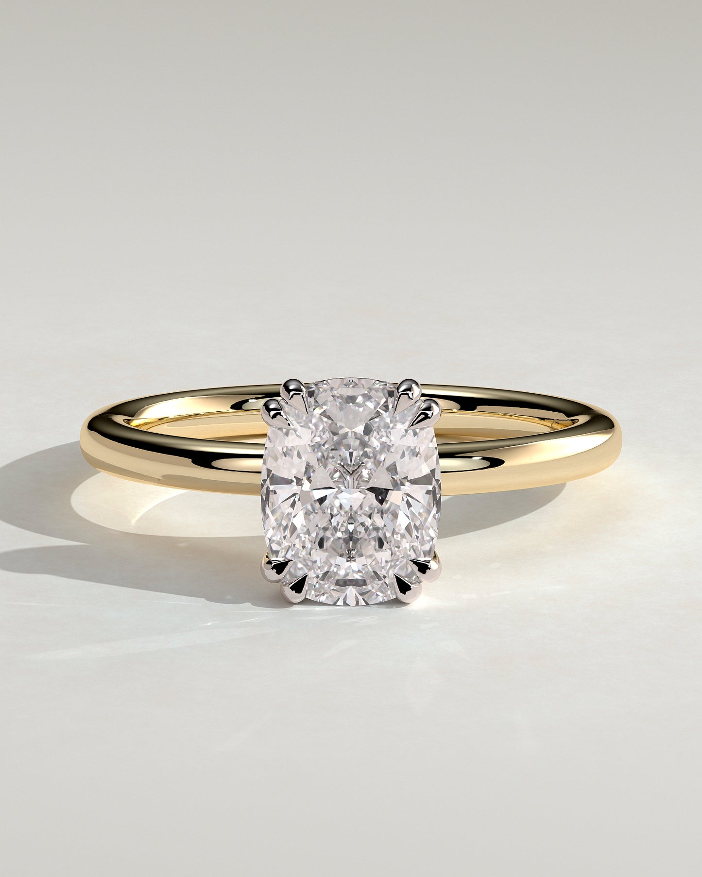 Aubrey - Elongated Cushion Double Claw Solitaire with Hidden Halo Engagement Ring - Yellow Two-Tone - Yellow Two-Tone 2ct