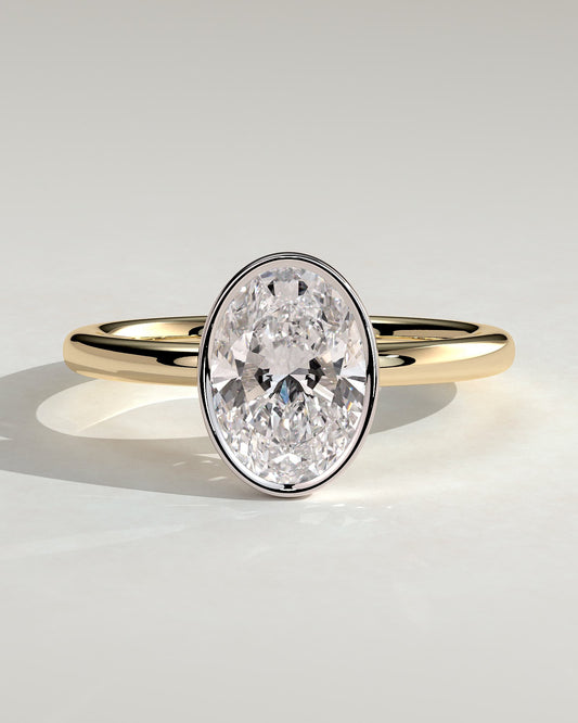Armani - Oval Bezel Solitaire with Petal Gallery Engagement Ring - Yellow Two-Tone