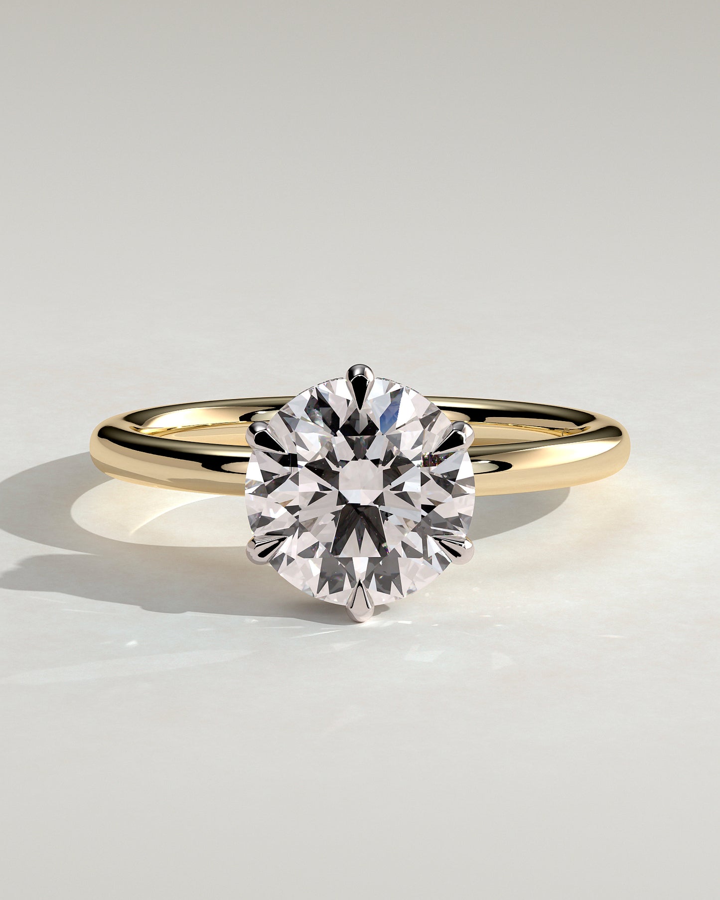 Aria - Round Claw Solitaire with Wrap Around Hidden Halo Engagement Ring - Yellow Two-Tone - Yellow Two-Tone 2ct