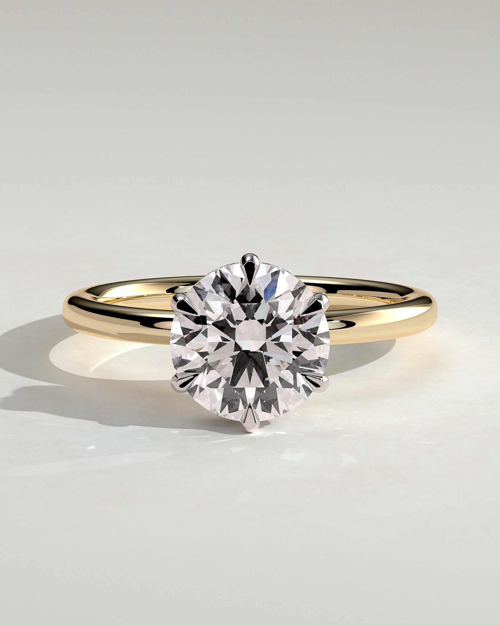 Aria - Round Claw Solitaire with Wrap Around Hidden Halo Engagement Ring - Yellow Two-Tone - Yellow Two-Tone 2ct
