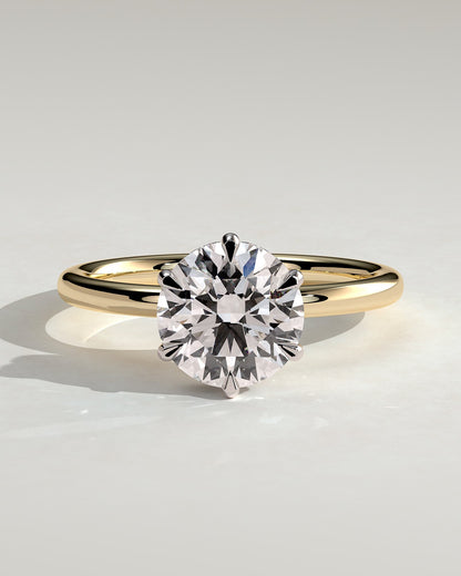Aria - Round Claw Solitaire with Wrap Around Hidden Halo Engagement Ring - Yellow Two-Tone - yellow two-tone - Lara Jewels