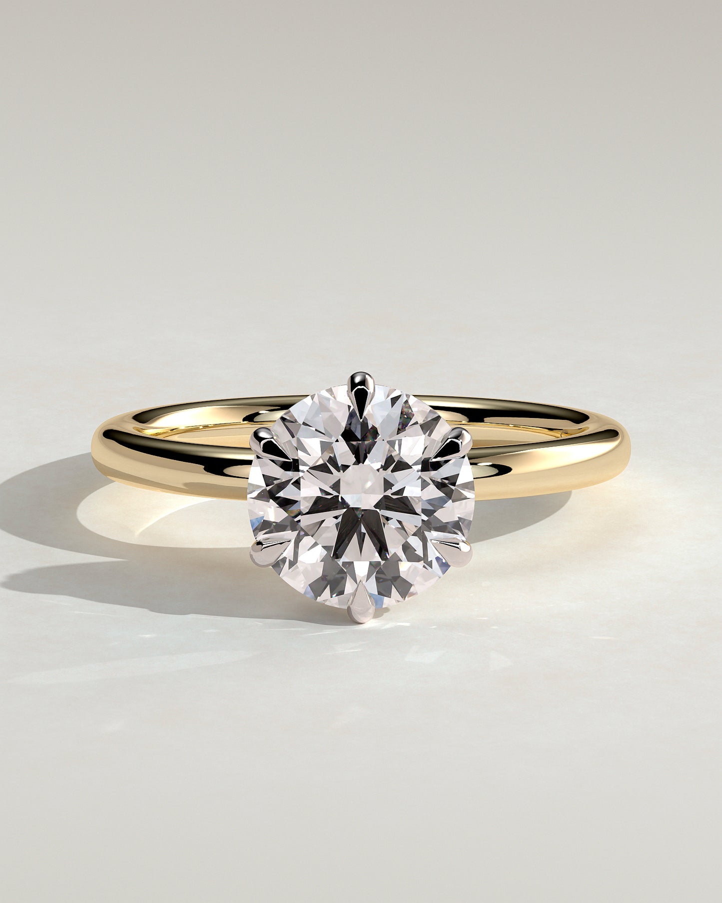 Anna - Round Claw Solitaire with Hidden Halo Engagement Ring - Yellow Two-Tone - Yellow Two-Tone 2ct