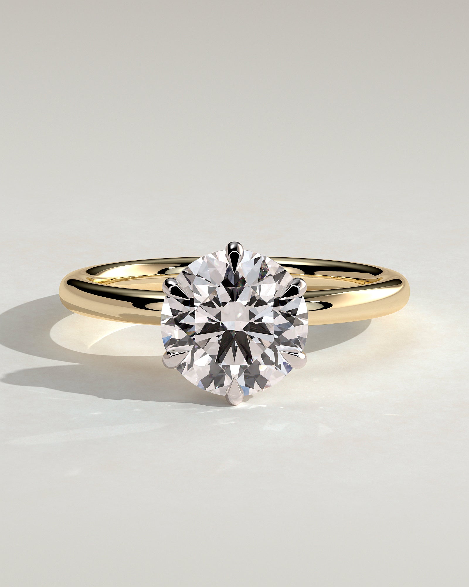 Anna - Round Claw Solitaire with Hidden Halo Engagement Ring - Yellow Two-Tone - Yellow Two-Tone 2ct