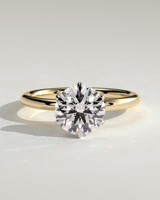 Anna - Round Claw Solitaire with Hidden Halo Engagement Ring - Yellow Two-Tone - yellow two-tone - Lara Jewels