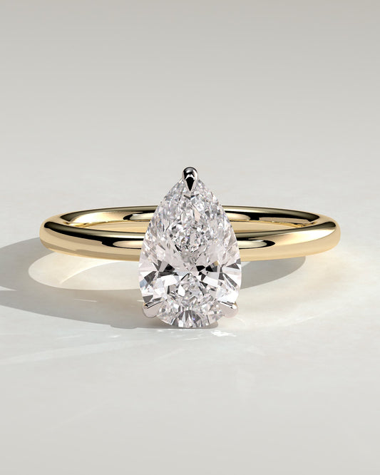 Amy - Pear Claw Solitaire Engagement Ring - Yellow Two-Tone