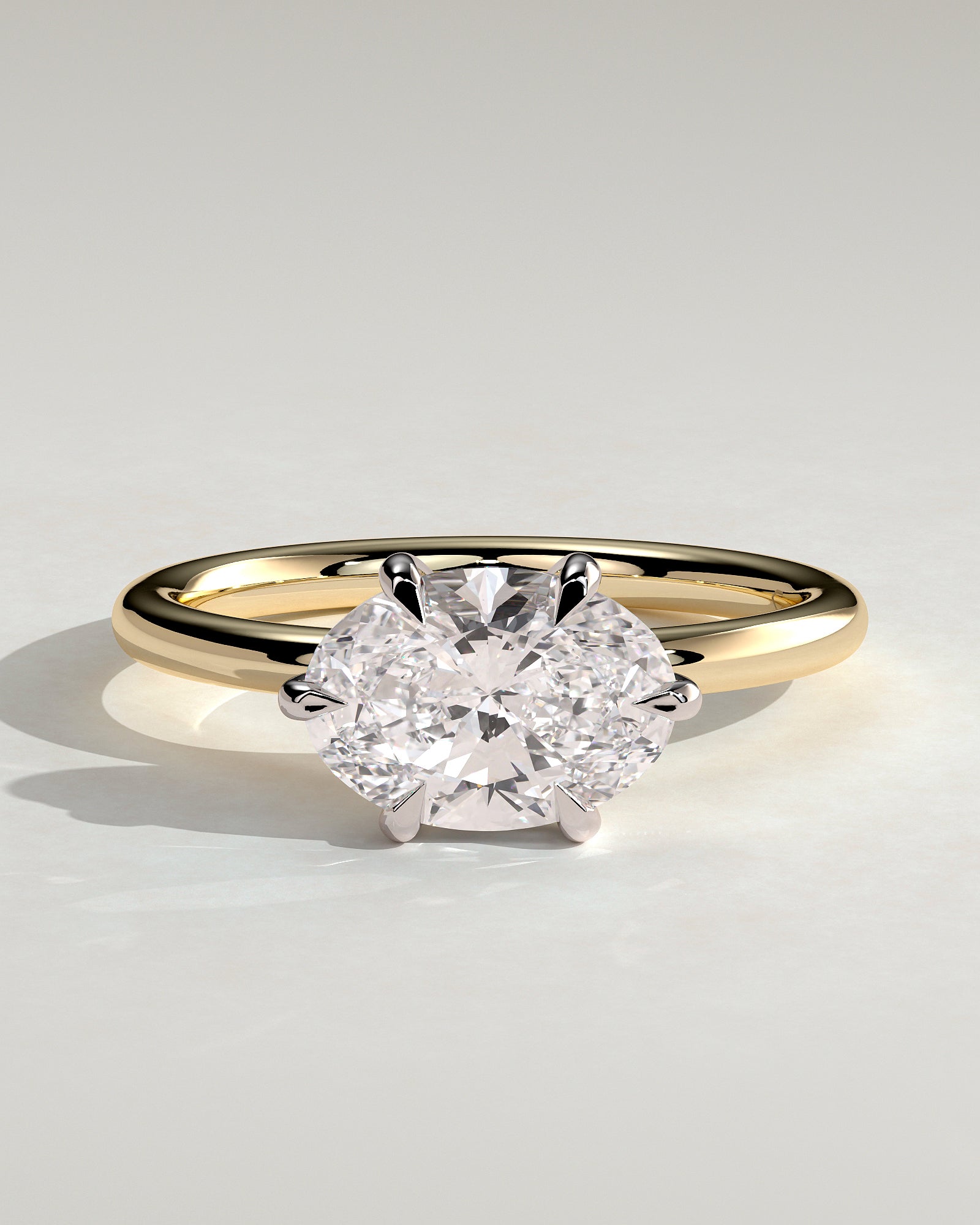 Allison - Oval East West Claw Solitaire Engagement Ring - Yellow Two-Tone - Yellow Two-Tone 2ct