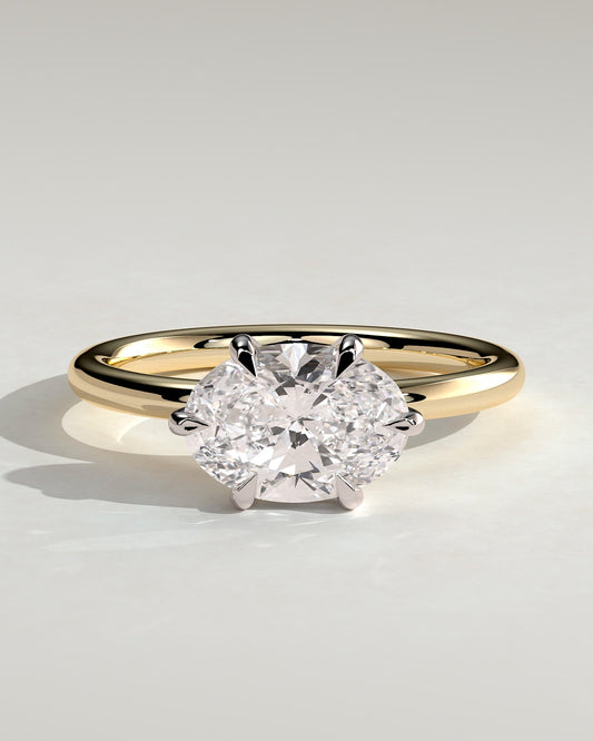 Allison - Oval East West Claw Solitaire Engagement Ring - Yellow Two-Tone - yellow two-tone - Lara Jewels