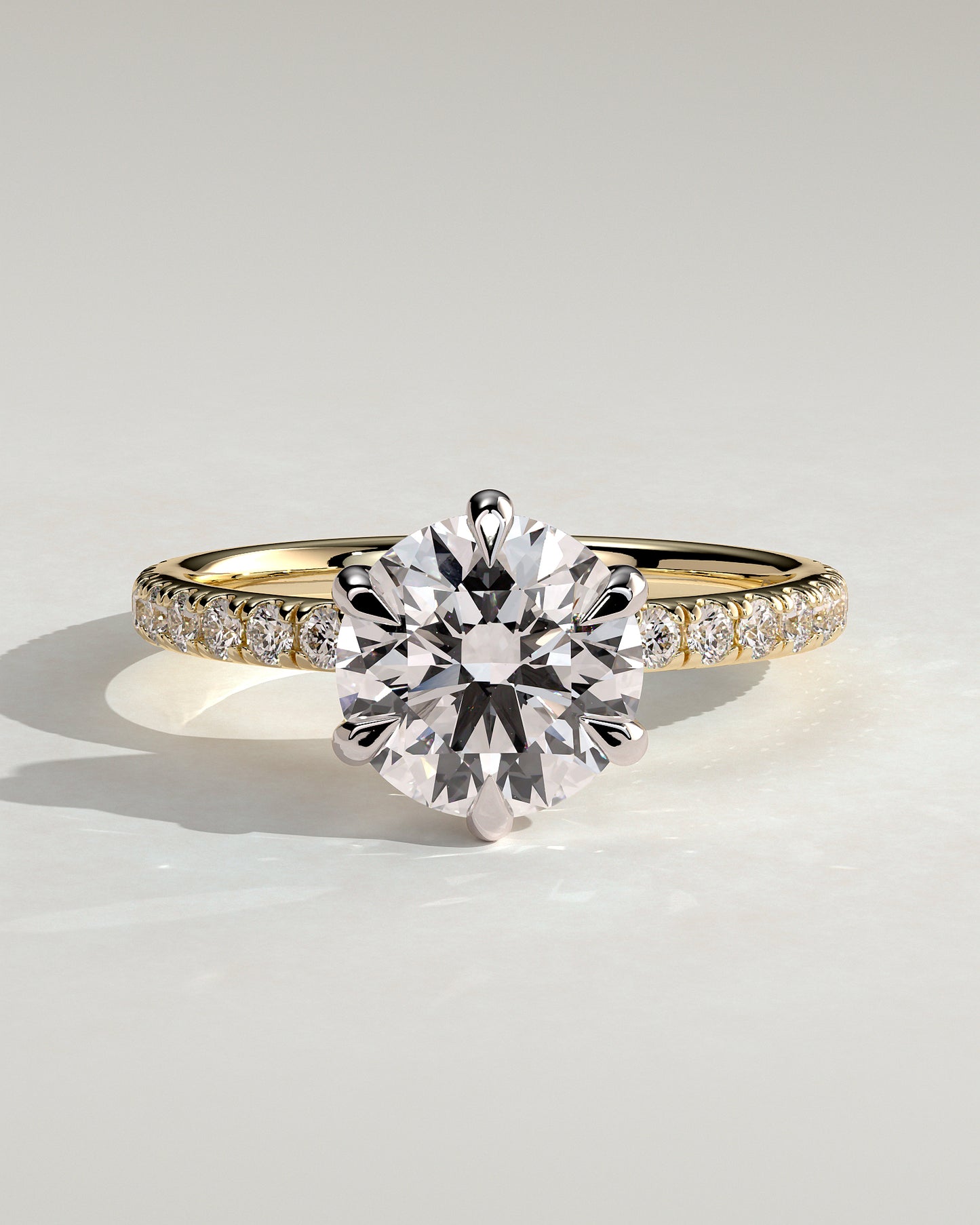 Alexandria - Round Claw Solitaire with Pave Band Engagement Ring - Yellow Two-Tone - Yellow Two-Tone 2ct