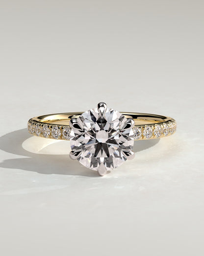 Alexandria - Round Claw Solitaire with Pave Band Engagement Ring - Yellow Two-Tone - yellow two-tone - Lara Jewels