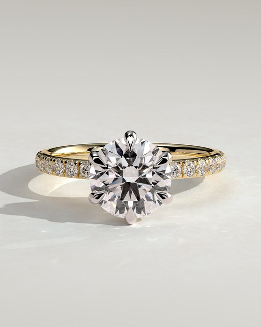 Alexandria - Round Claw Solitaire with Pave Band Engagement Ring - Yellow Two-Tone - yellow two-tone - Lara Jewels