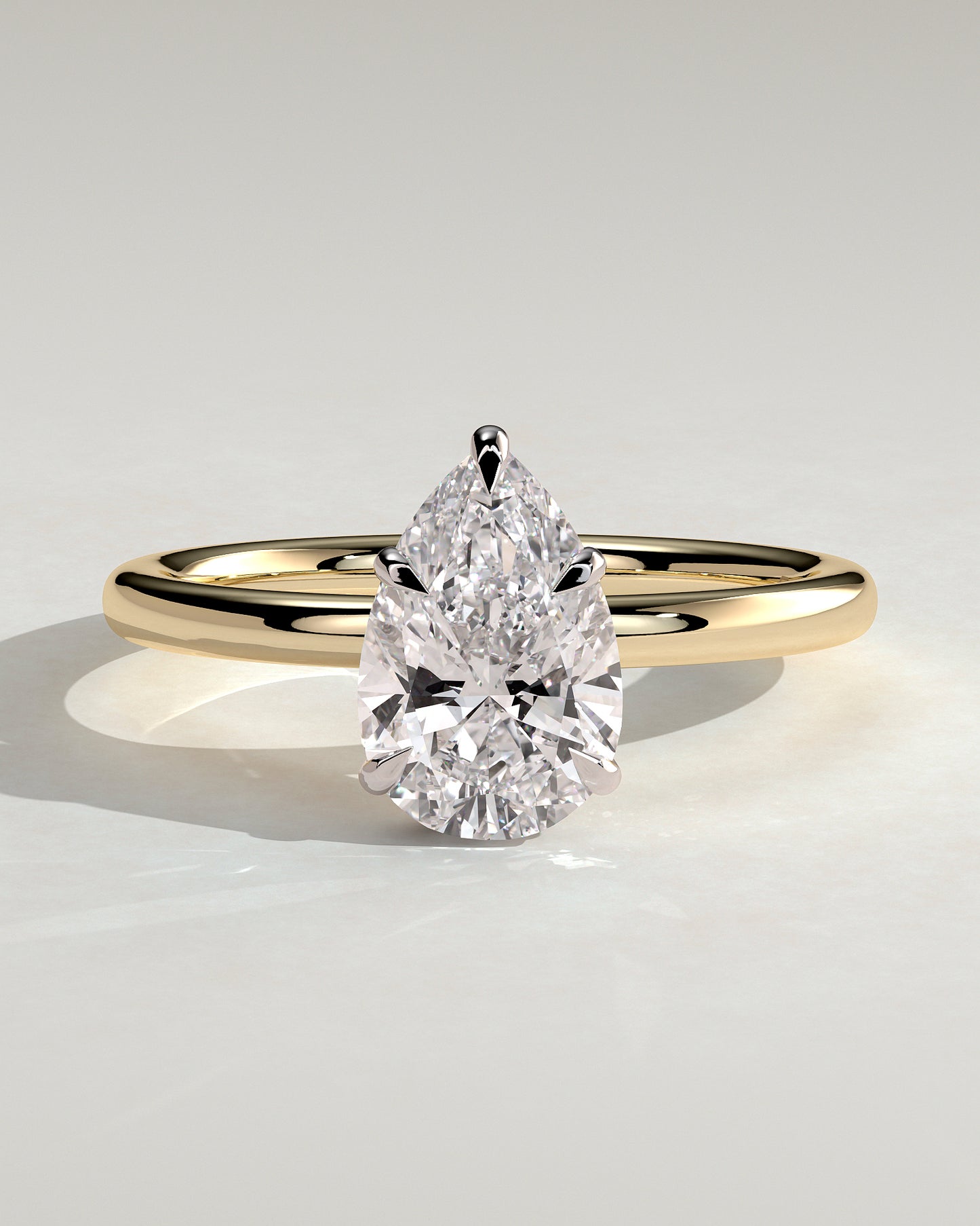 Ainsley - Pear Claw Solitaire with Wrap Around Hidden Halo Engagement Ring - Yellow Two-Tone - Yellow Two-Tone 2ct