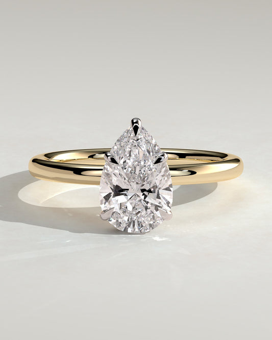 Ainsley - Pear Claw Solitaire with Wrap Around Hidden Halo Engagement Ring - Yellow Two-Tone - yellow two-tone - Lara Jewels