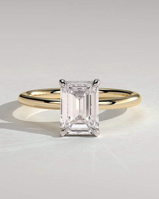 Alice - Emerald Claw Solitaire with Hidden Halo Engagement Ring - Yellow Two-Tone - yellow two-tone - Lara Jewels