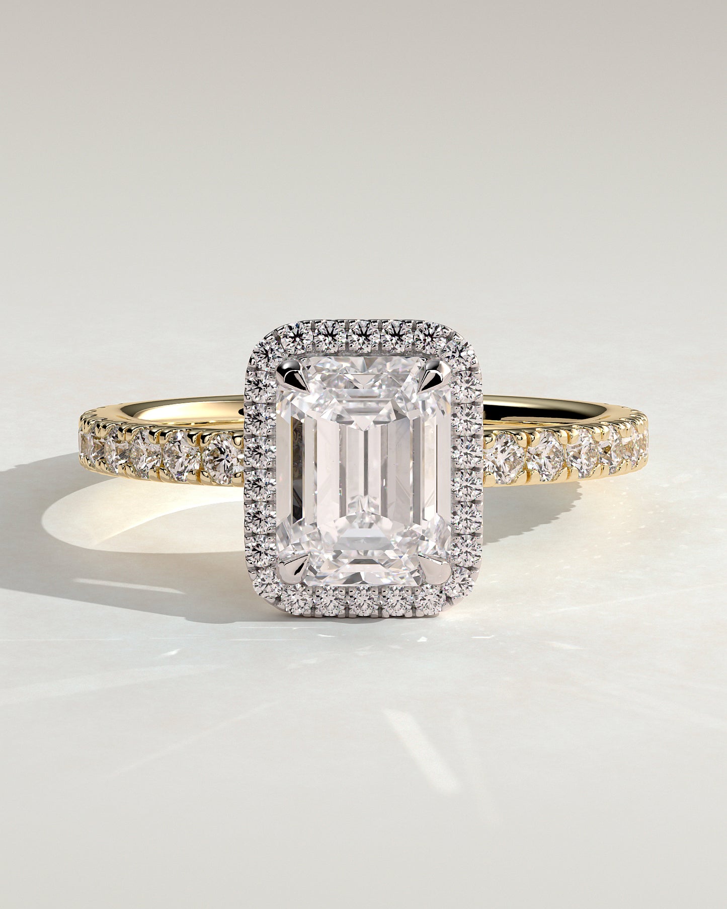 Analyce - Emerald Claw Solitaire with Halo and Pave Band Engagement Ring - Yellow Two-Tone - Yellow Two-Tone 2ct