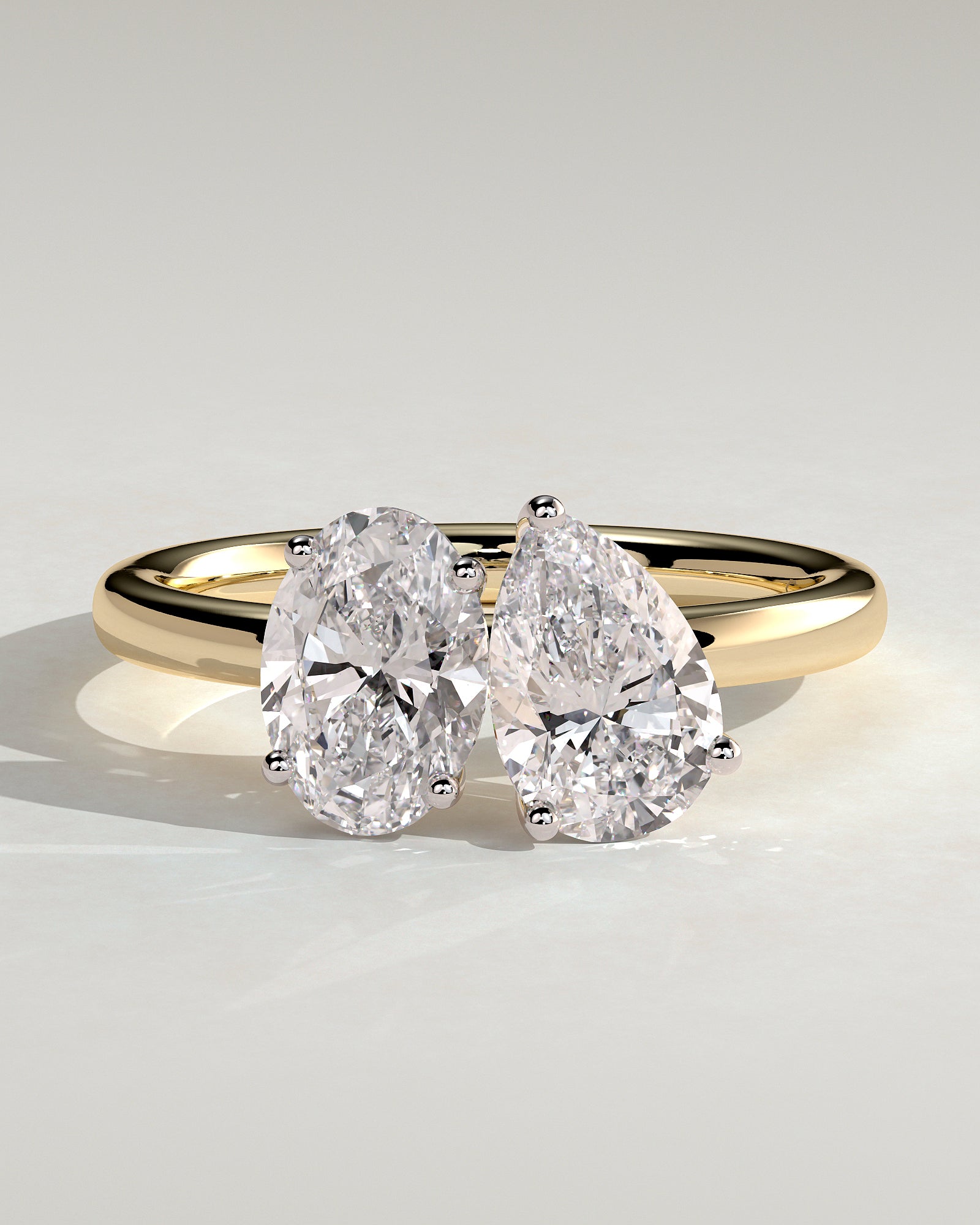 April - Pear and Oval Claw Toi et Moi Engagement Ring - Yellow Two-Tone - Yellow Two-Tone 2ct