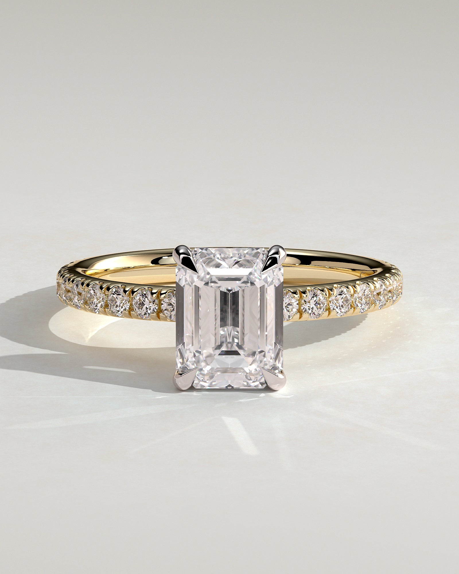 Gwyneth - Emerald Claw Solitaire with Hidden Halo and Pave Band Engagement Ring - Yellow Two-Tone - Yellow Two-Tone 2ct